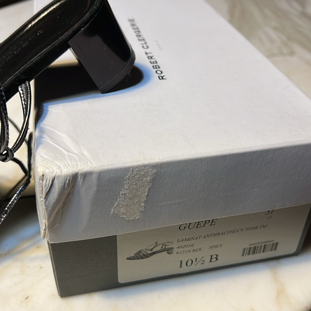 Robert Clergerie Paris Strappy Sandal 1 3/4” Heel Size 10.5B Metallic Blk/Gray - Picture 13 of 13